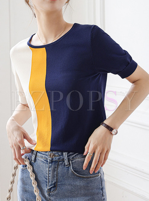 Women Color-Blocked Loose Knit Tops