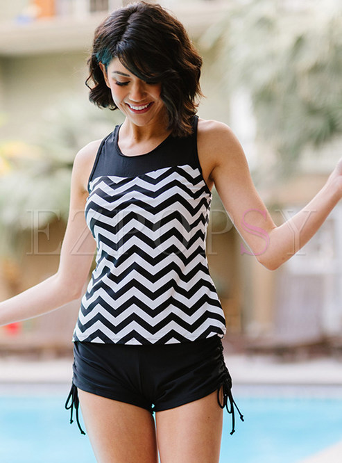 Women's Basic Striped Two Piece Swimsuit
