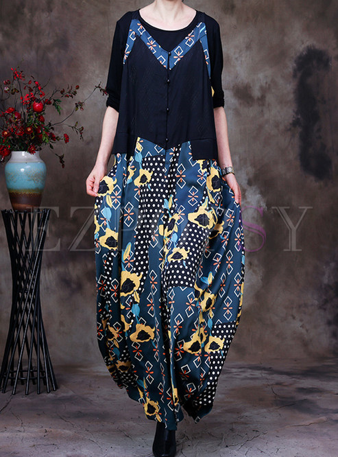 Summer Ethnic Print Patchwork Maxi Dresses
