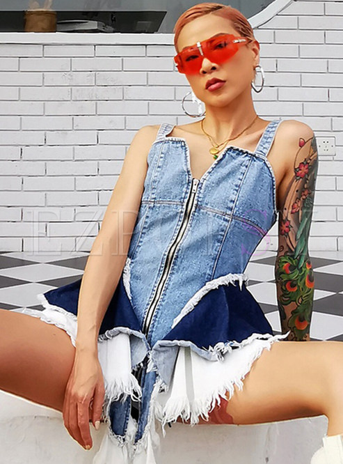 New Look Color-Blocked Sexy Denim Women's Halter Tops