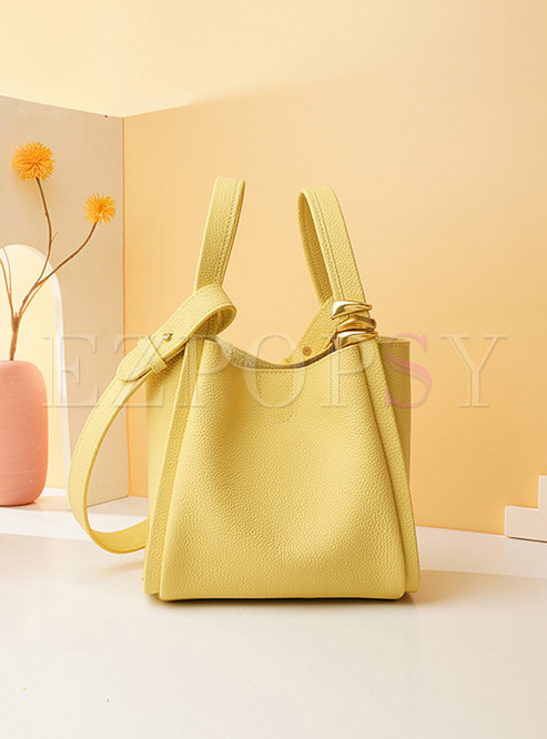 Women's Casual Solid Color Genuine Leather Tote Bags
