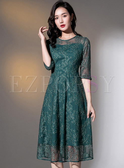 Premium Lace Embroidered Half Sleeve Girls Dresses