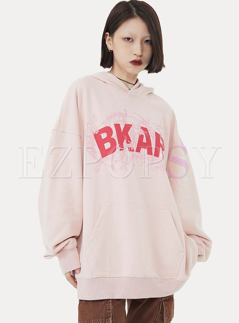 Basic Letter Printed Relaxed Hoodies For Women