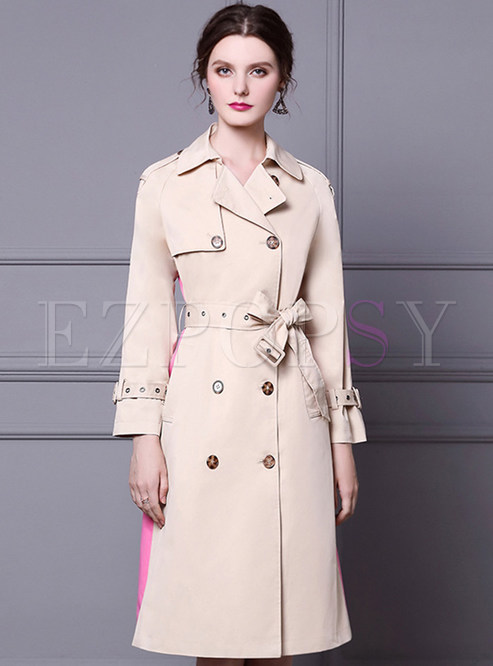 Classic Patchwork Double-Breasted Trench Coats Women