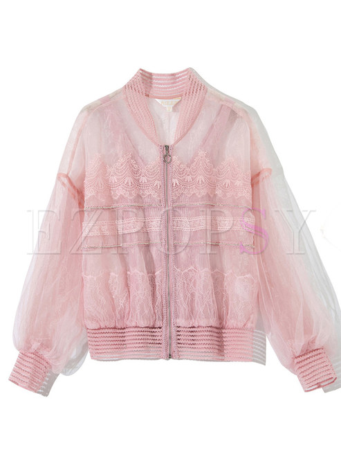 Lace Embroidered Transparent Women's Coats & Jackets