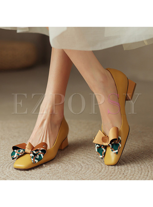 Bowknot Satin Printed Low Heels Flat Shoes For Women