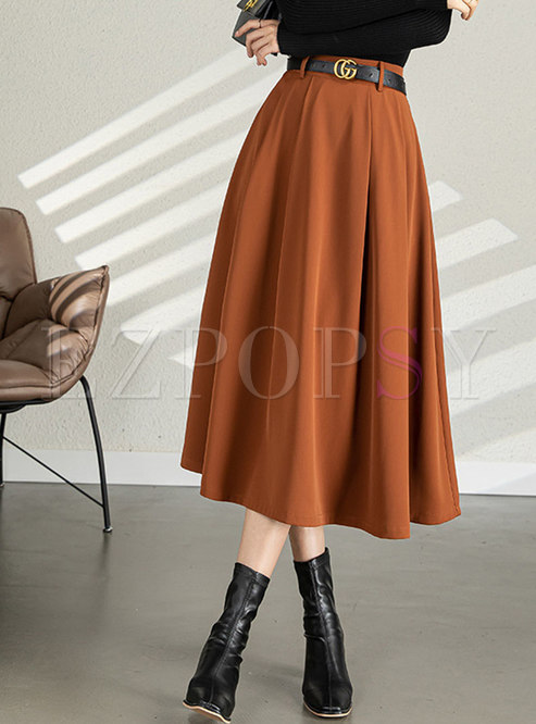 Women's High Waist Pleated Midi Skirt