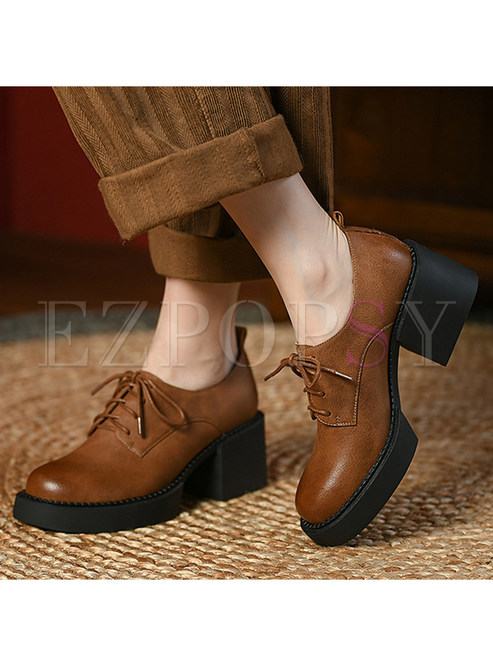 Round Toe Lace-Up Fastening Platform Shoes For Women