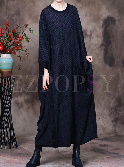 Plus Size Batwing Sleeve Casual Long Dresses