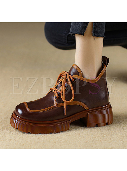 Vintage Square Heel Cross Straps Womens Ankle Boots