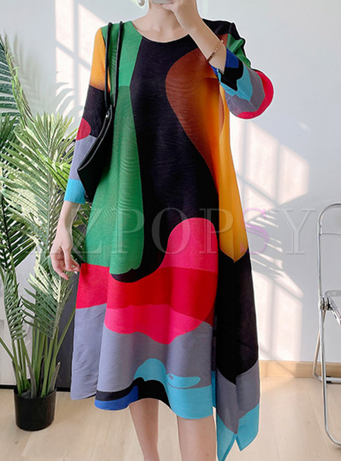 Allover Print Asymmetrical Plus Size Dresses