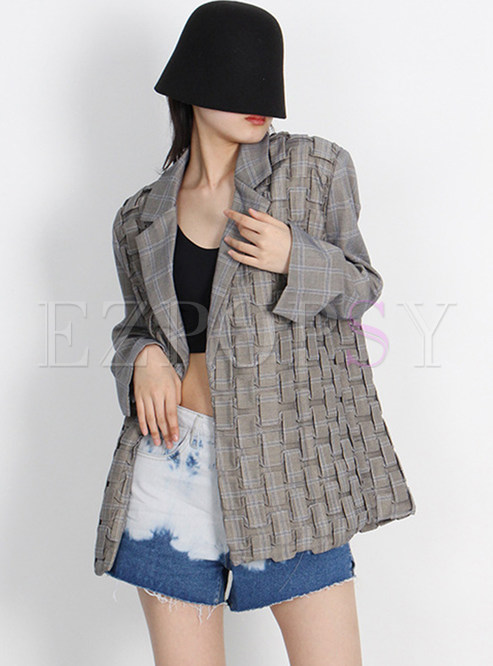 Fashion Checkerboard Textured Women's Blazers