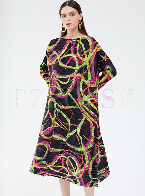 3/4 Sleeve Printed Casual Plus Size Dresses