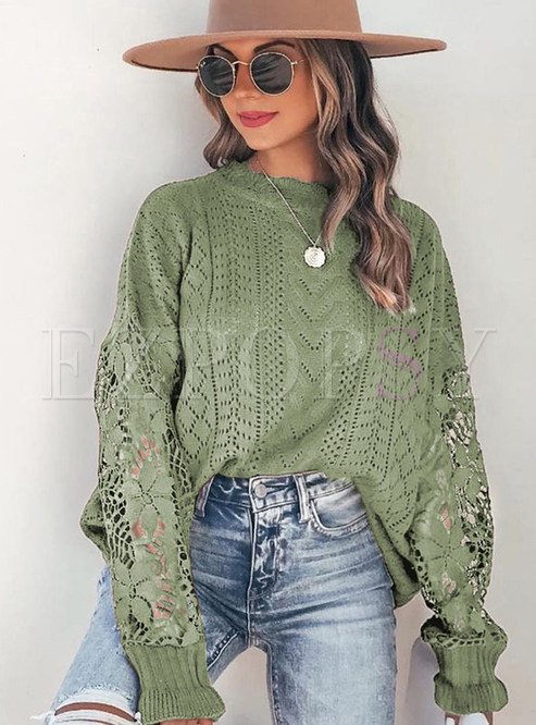 Dreamy Openwork Solid Color Relaxed Knitted Jumper For Women
