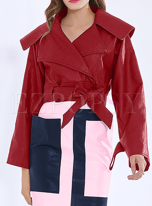 Big Notch Exclusive PU Solid Color Leather Jackets Women
