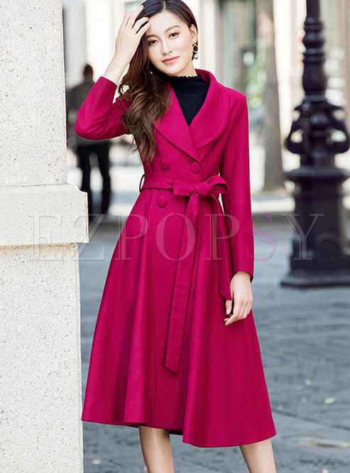 Lapel Fashion Double-Breasted Woolen A-Line Womens Coats