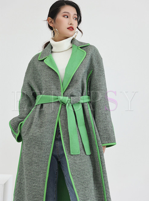 Large Lapels Plaid Color Contrast Womens Coats