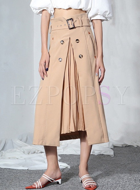 New Look Pleated Irregular Midi Skirts For Women With Belt