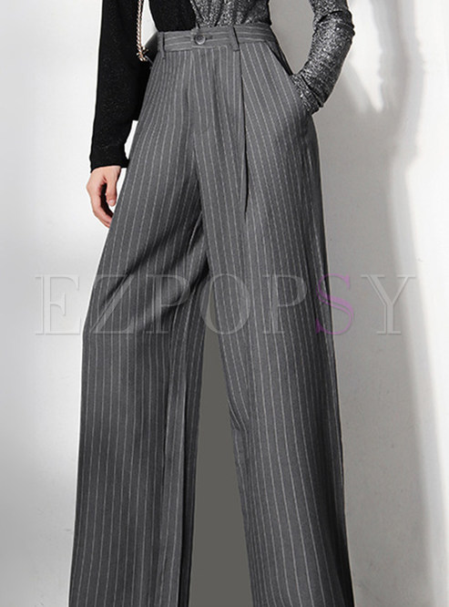 Women Vintage Boxy Striped Wide Leg Suit Pants