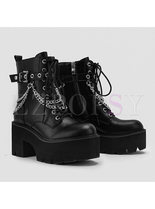 Womens Vintage Chunky Heel Plateform Ankle Boots