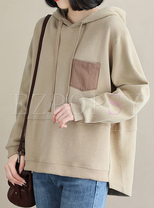 Boxy Relaxed Hooded Long Sleeve Sweatshirts For Women