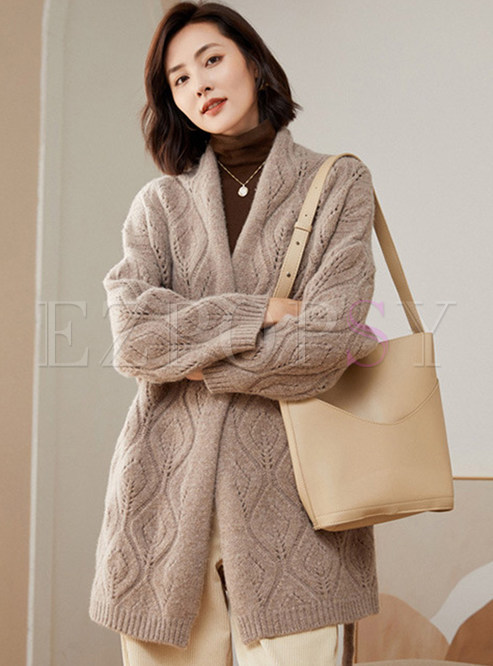 Thick Long Sleeve Cable Knit Tie Strap Cardigans Women