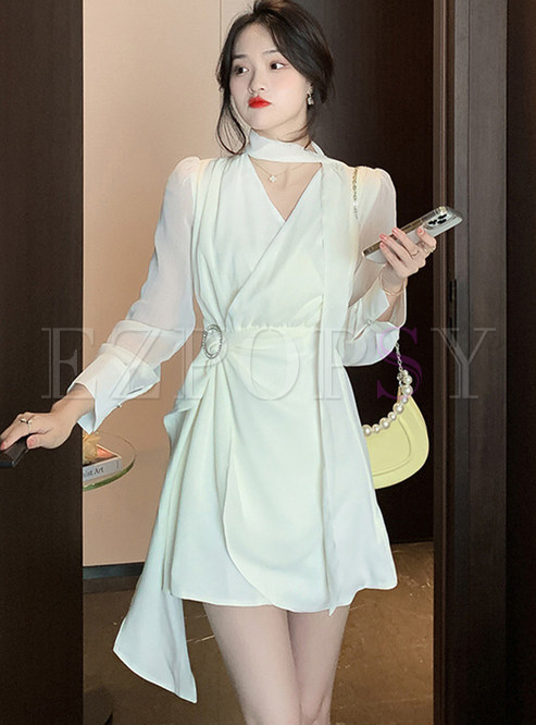 Sweet & Cute V-Neck Irregular Solid Color Short Dresses