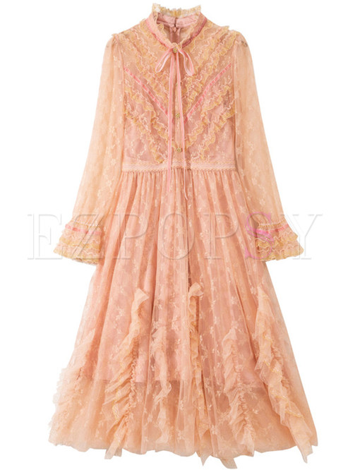 Sweet & Cute High Neck Water Soluble Lace Princess Dresses