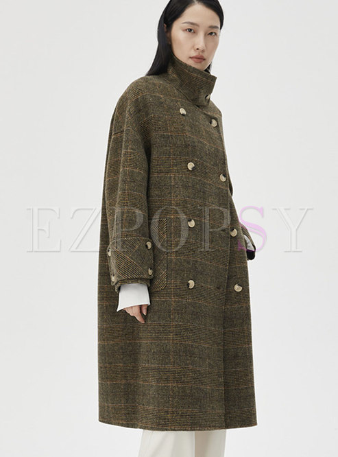 Women's Vintage Double Breasted Plaid Coat