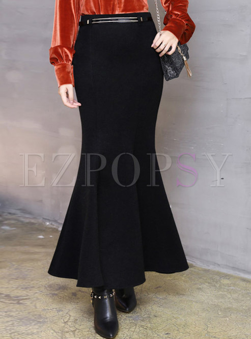 Sexy Woolen Solid Color Bodycon Mermaid Skirts Women
