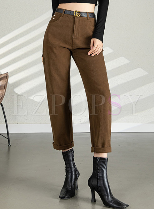 Basic High Waisted Solid Color Cropped Pants