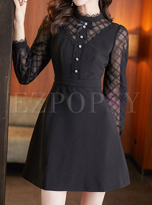 Elegant Lace Detail Patch Little Black Dresses