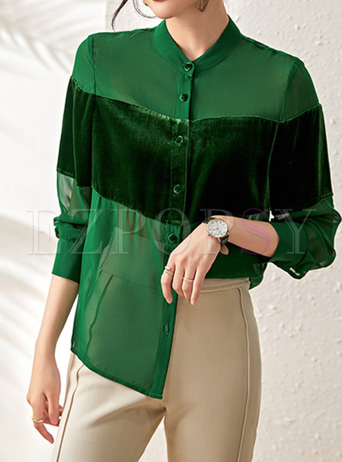 Exclusive Corduroy Patch Silk Tops For Women