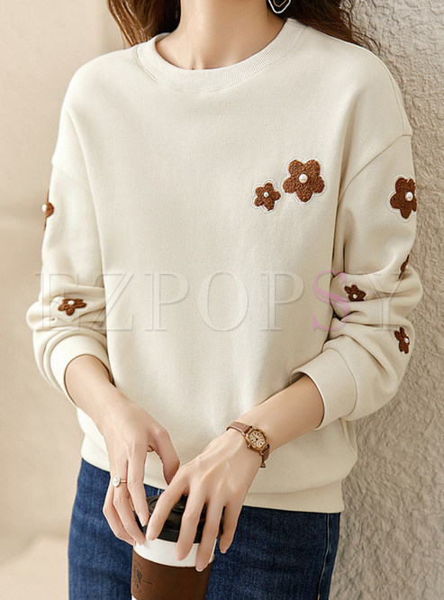 Relaxed Embroidered Flowers Women Sweatshirts