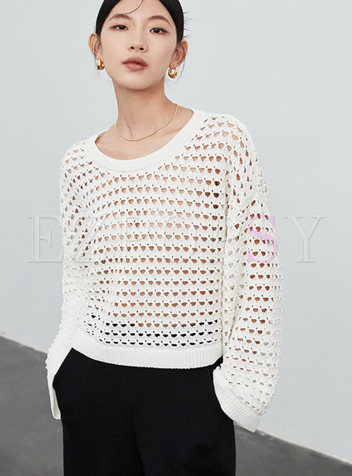 Women's White Hollow Sweater