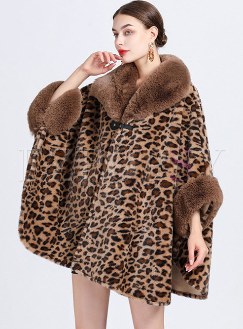 Women's Winter Leopard Cape Coat