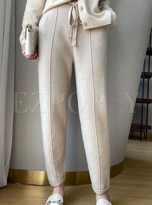 Solid Wool Splicing High Waisted Lounge Pants For Women