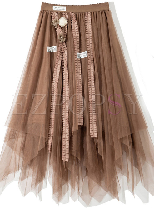Fashion Irregular Mesh Elastic Waist Long Skirts For Women