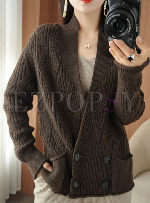 Women's V-neck Casual Sweater Coat
