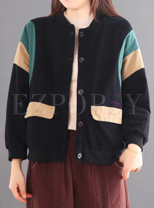 Crew Neck Color Contrast Cropped Women Anorak Jackets