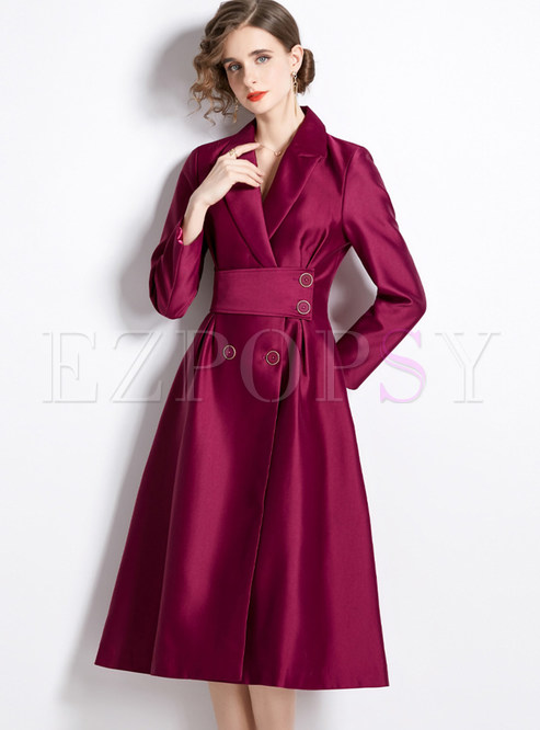 Large Lapels Long Sleeve Thickened Gathered Waist Cocktail Dresses