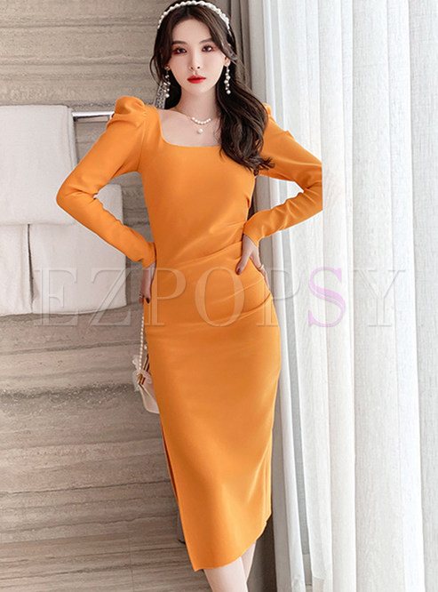 Glamorous Square Neck Solid Color Corset Dresses