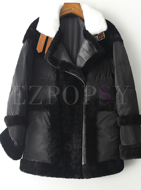 Classic Patch Fur Collar Full Zip Women's Coats & Jackets