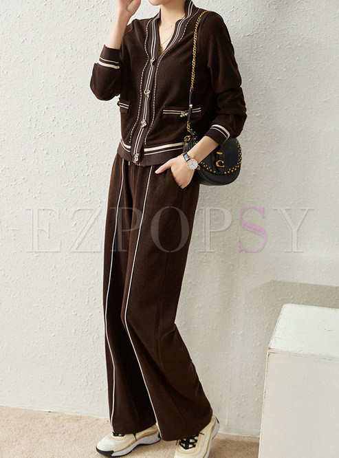 Minimalist Color Contrast Single-Breasted Casual Womens Pant Suits