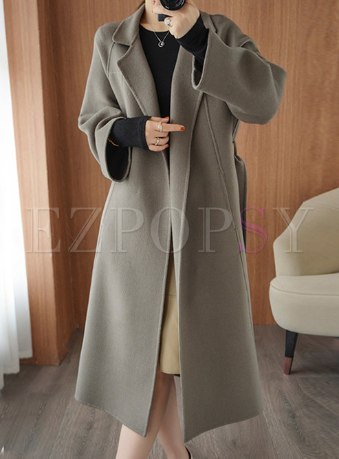 Elegant Large Lapels Cashmere Long Sleeve Women's Coats