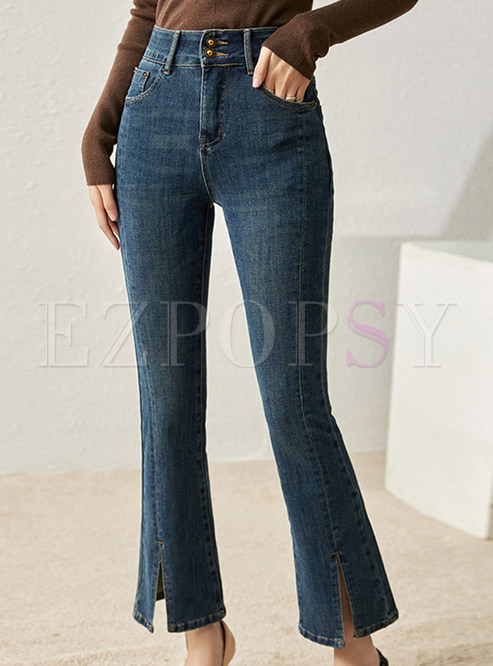 Stylish High Waisted Elastic Flare Jeans For Women