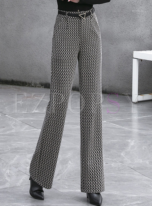 Thick Houndstooth Elegant Straight Pants For Business Ladies