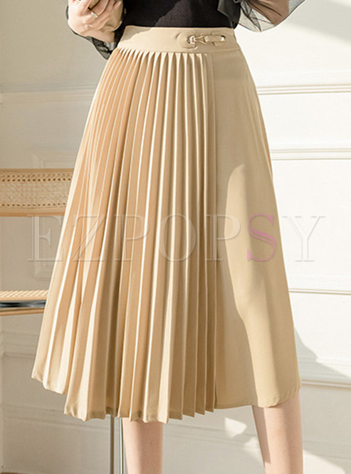 Minimalist Pleated Solid Color A-Line Skirts For Women