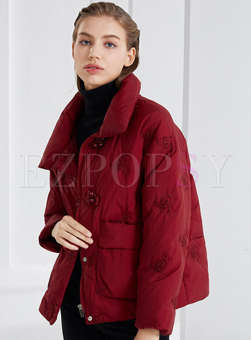 High Neck Fluffy Dual Pocket Cropped Down Jackets For Women
