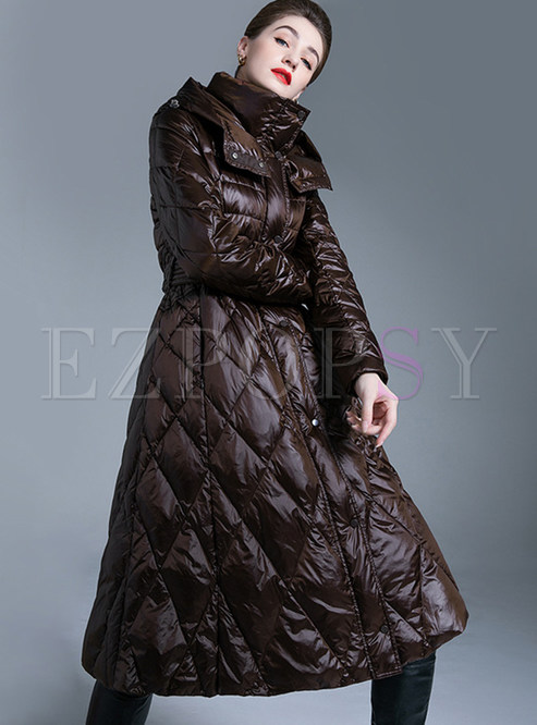 Exclusive High Neck Hooded Thickened Down Duffle Coat For Women